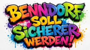 Farbige Schriftgrafik mit den Worten „Benndorf soll sicherer werden“.