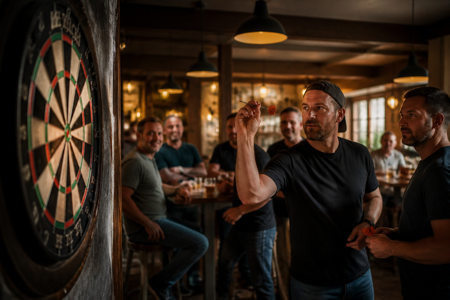 KI-generiertes Symbolbild: Dartabend in einer Bar.