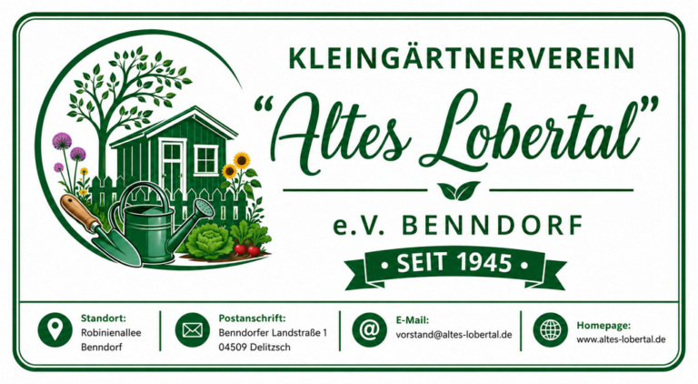 Logo des Kleingärtnervereins Altes Lobertal e.V. Benndorf mit Gartenmotiv und Vereinsangaben