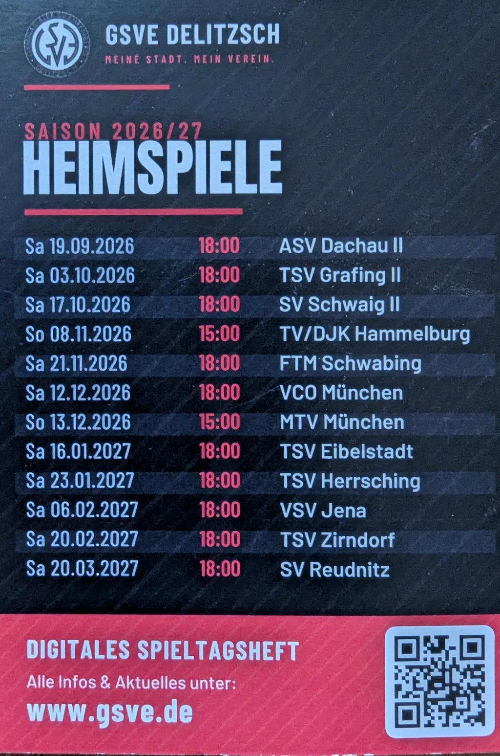 Spielplan der Heimspiele des GSVE Delitzsch in der Saison 2026/27