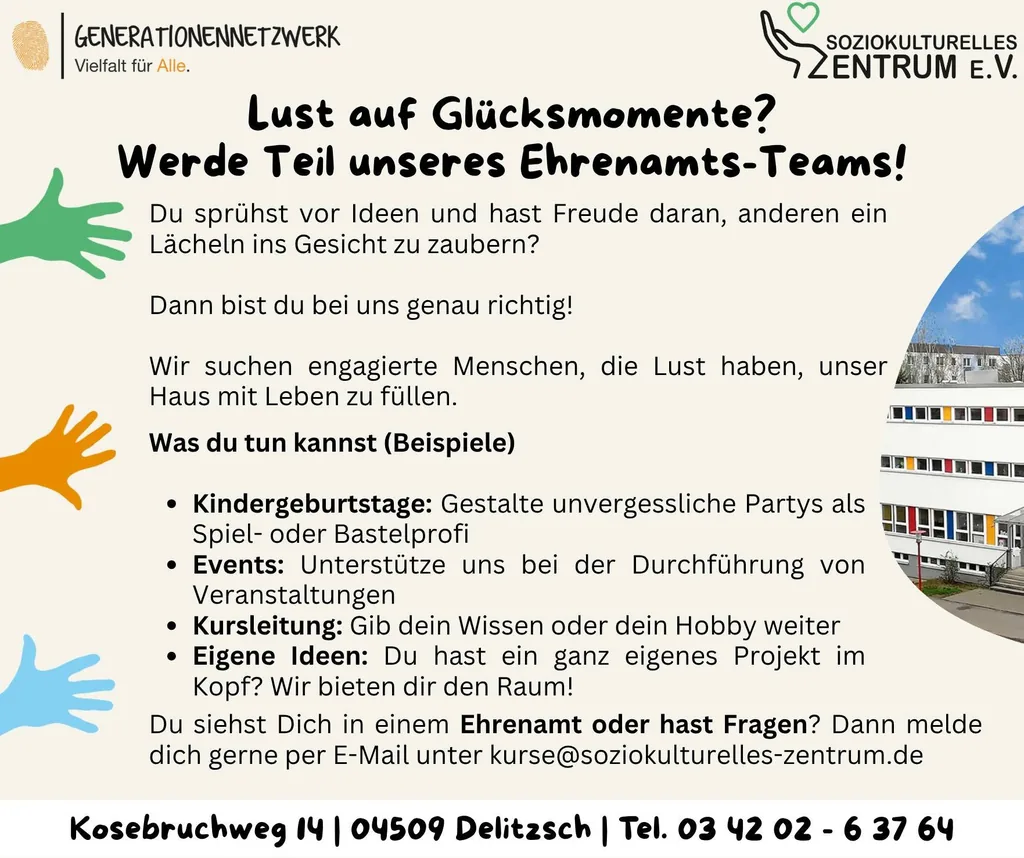 Soziokulturelles Zentrum Delitzsch sucht Ehrenamtliche